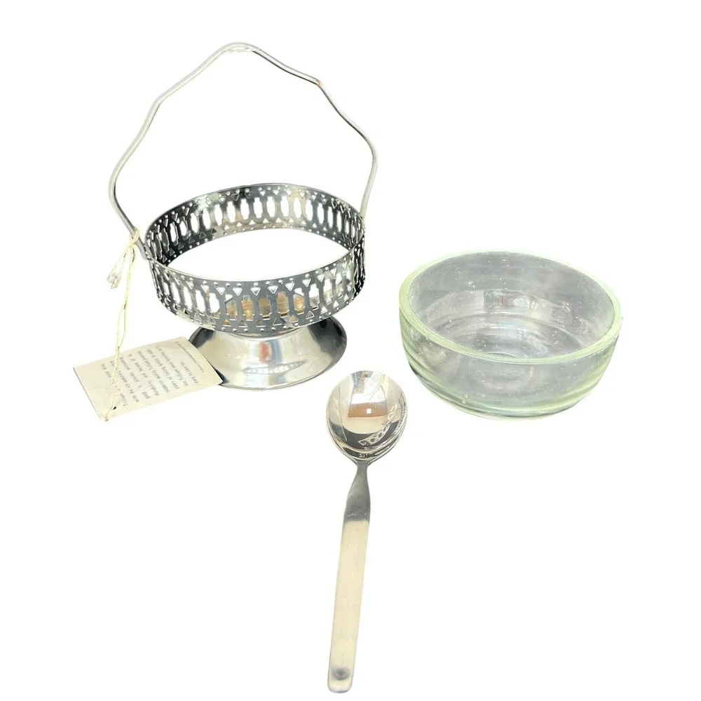 Jam Server Towle Trillium Glass Insert Spoon Mid Century Condiment Dish Gift
